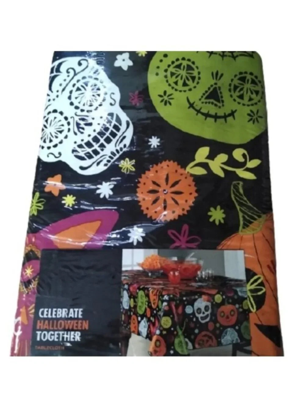 Halloween Sugar Skulls Vinyl Tablecloth 60 X 84 Oblong (Rectangle)